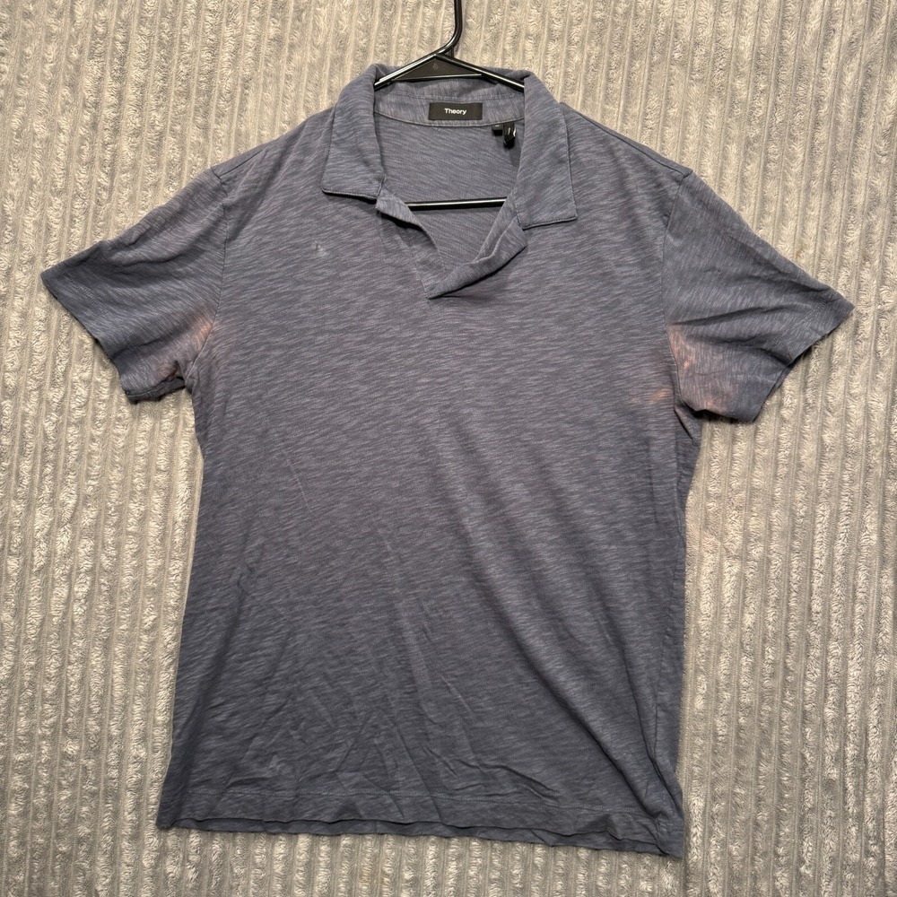 Theory Polo Shirt Mens Medium Blue Cotton Short Sleeve Casual Heathered Adult